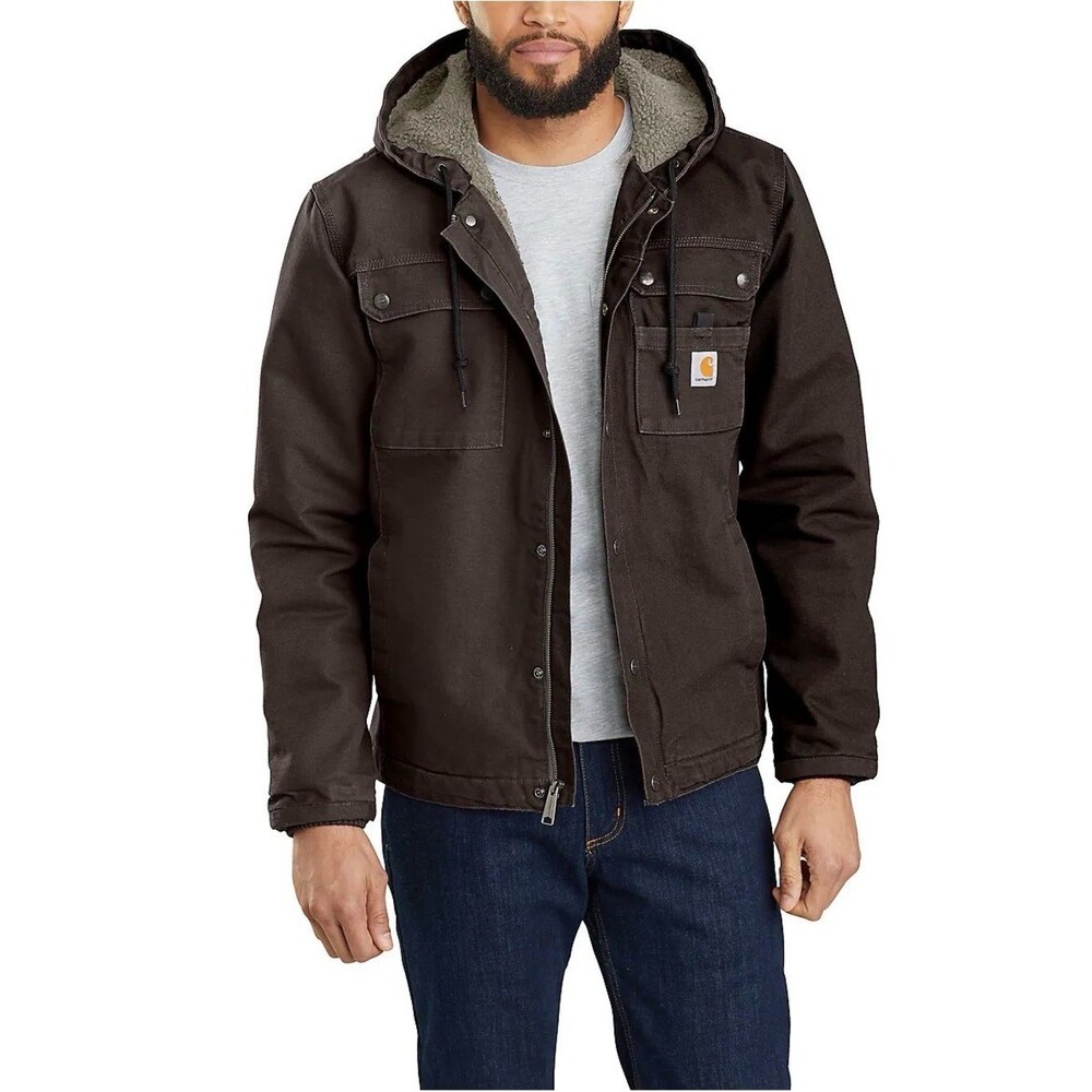 Carhartt Washed Duck Bartlett Jacket Mens XL Dark Brown Hooded Sherpa Utility